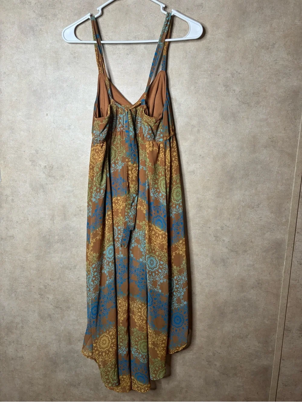 Decree Brown Multi-Color V-Neck High-Low Maxi Dress